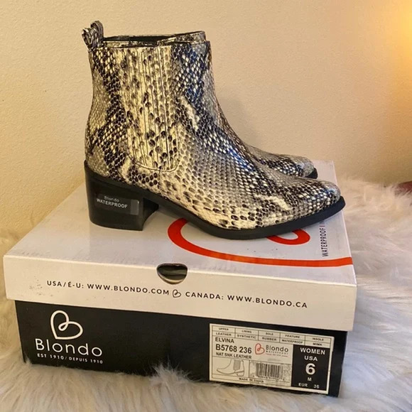 Blondo Elvina Waterproof Ankle Boots Black Snakeskin Leather Size 6M NIB - Picture 1 of 12